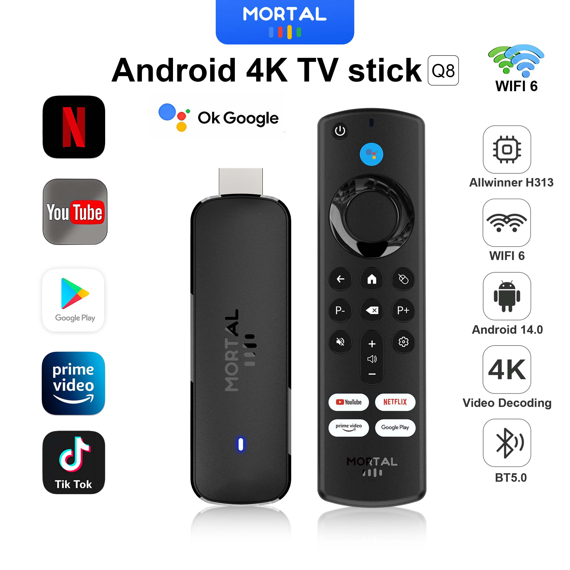 Clé TV Android Mortal Q8 Versi - Home Cinema Youtube avis et prix